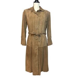 VTG argenpell s.a Women's Size 42 Suede Brown Overcoat Button Front Waist Belt